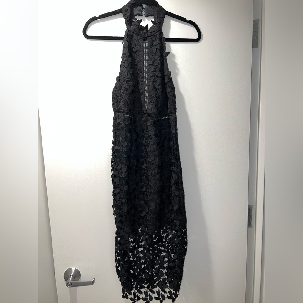 Bardot black halter lace cocktail dress, size small